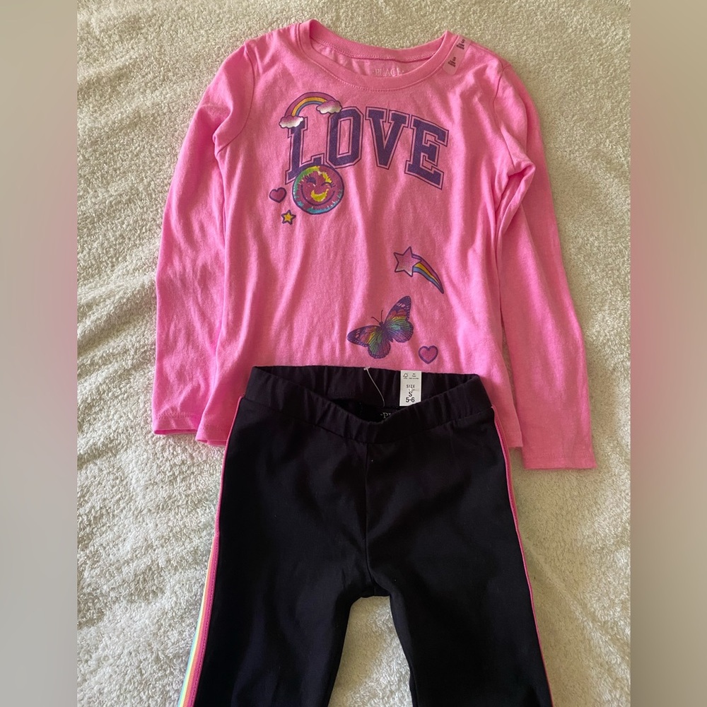 Place High Scoop Neck Long Sleeves Girl’s Shirt and Pants 2 Pieces Set
